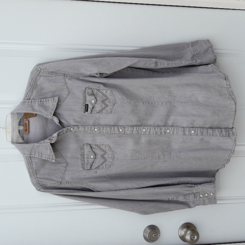 Women's Wrangler Shirt Gray Denim Large - Picture 3 of 12